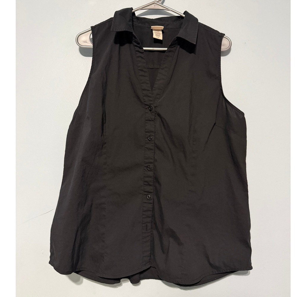 Covington Women's XL Black Sleeveless Button Down Stretch Cotton Blend Top 1480